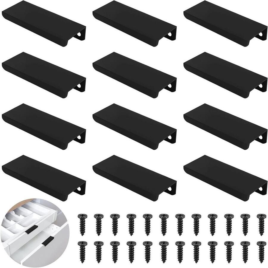 12-delige set lade deurgrepen van aluminiumlegering 80 mm gebogen handvatten inclusief 24 schroeven voor keuken en slaapkamermeubels