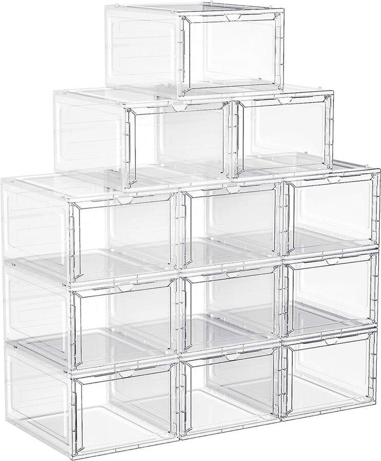 Rootz Living Rootz 12-delige set schoenendoosorganizer opbergcontainer stapelbare dozen PP en ABS plastic 27 cm x 34 5 cm x 19 cm