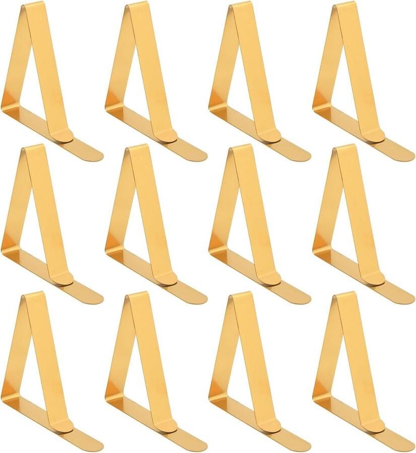 Allecto plus Goudkleurige tafelkleedklemmen voor buiten set van 12 stuks. Bevestiging voor tafelkleed 4 5 cm Praktische tafelkleedclips
