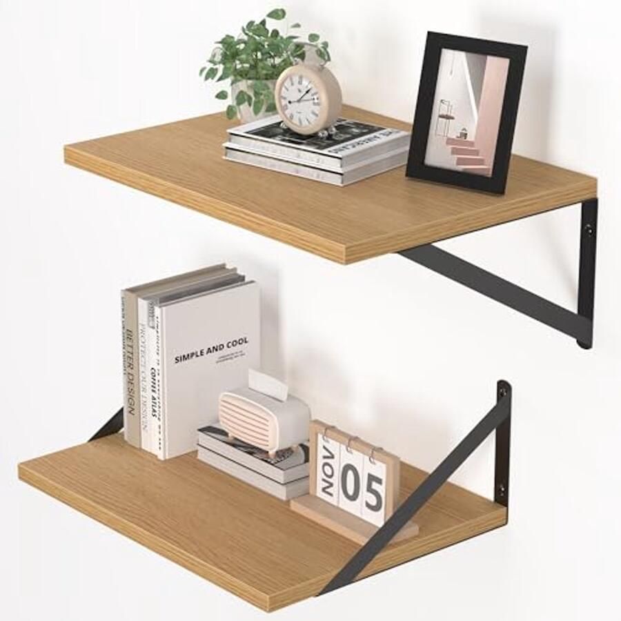 12 Inch Diepe Wandplanken Set van 2 Houten Drijvende Planken voor Woonkamer Keuken Kantoor en Slaapkamer Rustiek Eiken