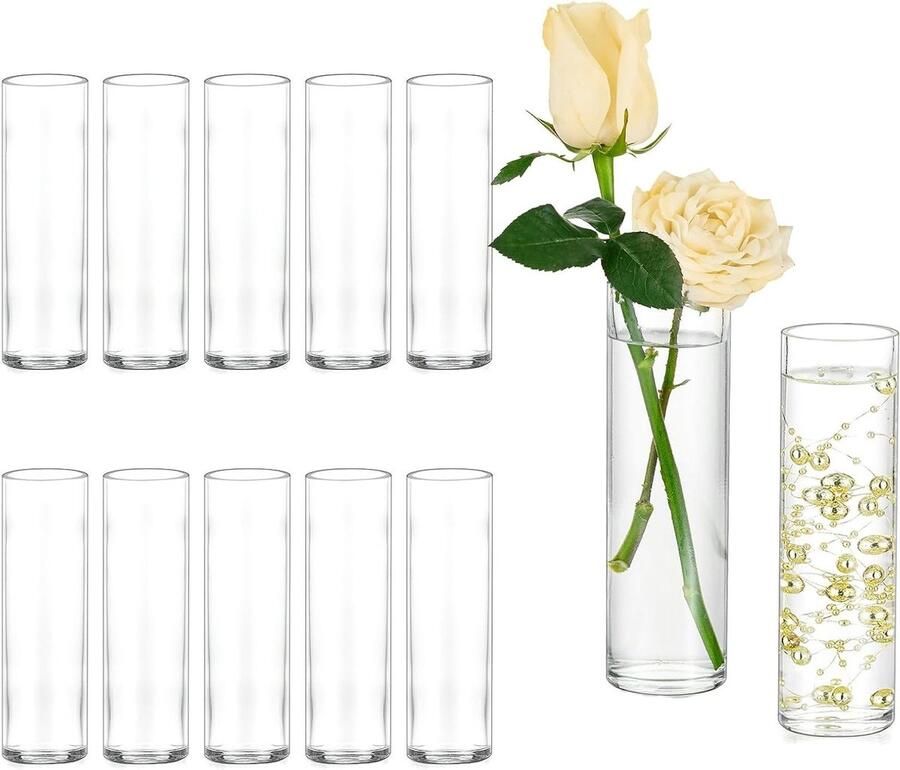 12 kleine glazen cilindervazen met hoge knoppen voor bruiloftstafeldecoratie vaas met enkele steel voor tafels babyborreldecoraties bruidsdouche feest verjaardag