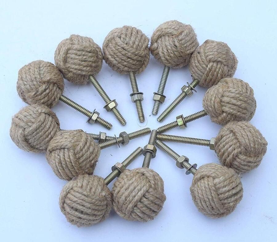 12 knotty deurknoppen met jute touw nautische ladegrepen voor kasten kastknoppen kinderkamer