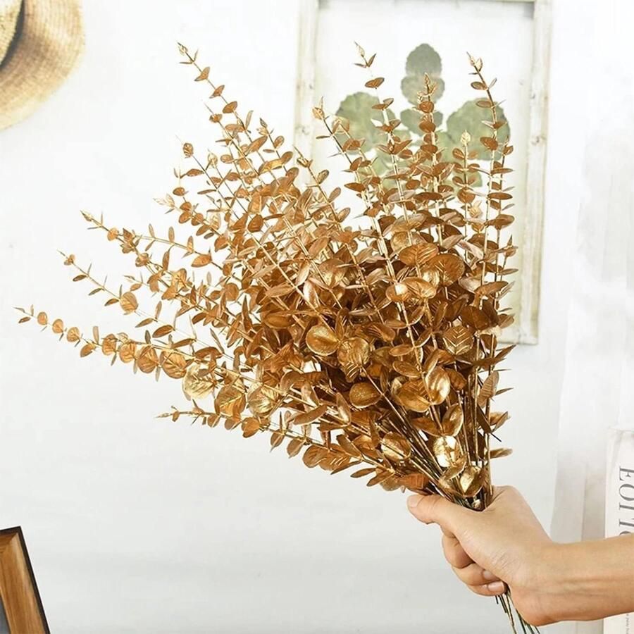 12 Kunstplanten met Eucalyptusbladeren voor Decoratie Gouden Planten voor Bruiloft Feest en Thuis Kunstplanten voor Tafel Tuin en Kantoor