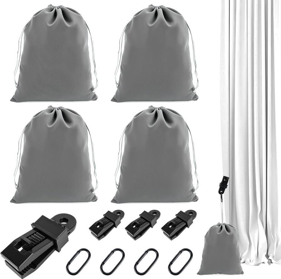 12-pack draagbare gewichtszakken voor gordijnen in de buitenlucht gewichtszakken voor gordijnen in de buitenlucht draagbaar 4 gewichtszakken 4 karabijnhaken en 4 clips voor gordijnen in de tuin tenten en tafelkleden