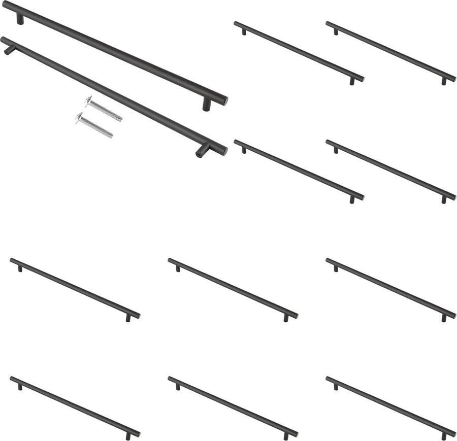 12 Pack Mat Zwarte Kastgrepen voor Keuken Slaapkamer en Badkamer Roestvrijstalen T Bar Handvatten van 300 mm