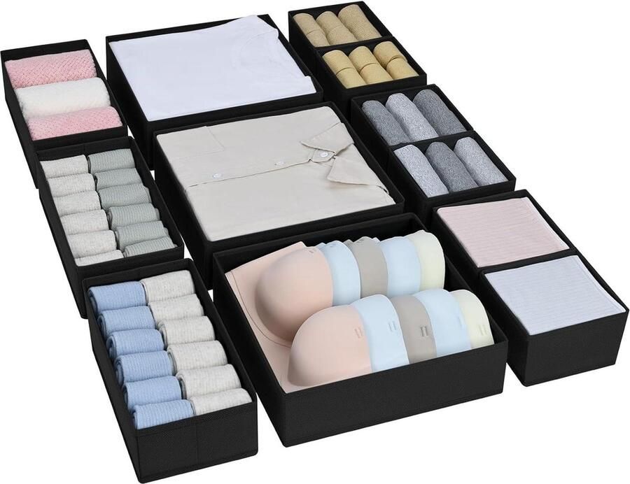 12 Pack Opvouwbare Lade Organisatoren Stof Opbergdozen en Verdelers voor Garderobe Opslag BH's Sokken Ondergoed Stropdassen Sjaals Cosmetische