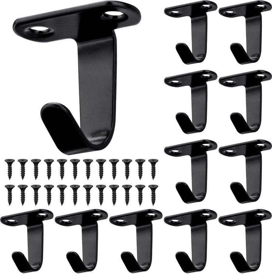 Kssvzz 12-pack plafondhaken roestvrijstalen haken voor het ophangen van kapstokken zwarte schroefhaken met 24 schroeven wandhaken voor plafond plantenmand boot hangende vogelhuisjes lantaarns (zwart)