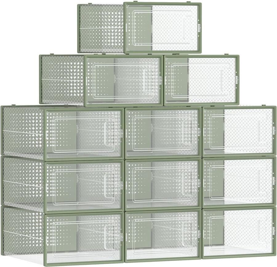 Rootz Living Rootz 12-pack schoenendoosorganizer opslagcontainer doorzichtige plastic bakken stapelbaar ontwerp PP-materiaal 33 5 cm x 23 2 cm x 14 3 cm