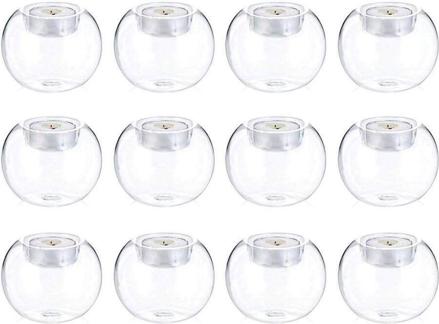 12 Pack Theelichtkaars Houder Bubble Tafelblad Glas Theelichthouder Helder Votief Kandelaar Tafel Centerpieces voor Kerstmis Halloween Bruiloft Receptie Decoraties