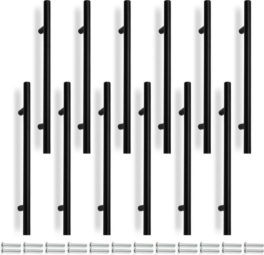 12 Pcs 300MM (192MM Gat Center) Matt Zwart Kast Pull Handgrepen voor Keuken T Bar Handgrepen Roestvrij Staal
