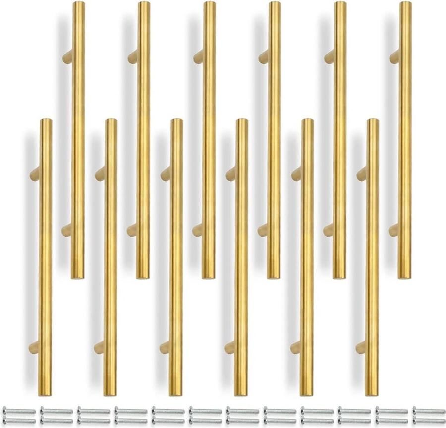 12 Pcs 300MM (192MM Hole Center) Gouden Kast Pull Handen Keuken T Bar Handen Roestvrij staal Moderne Stijl Ideaal voor Kast Lade