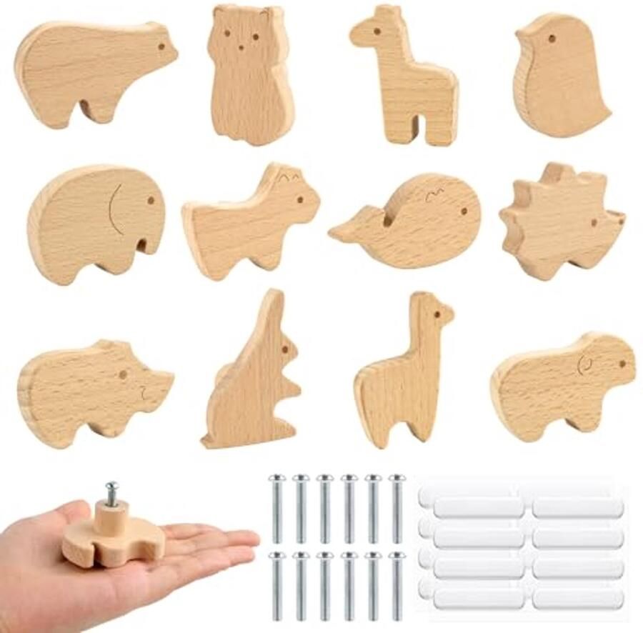 12 PCS Houten Meubelknoppen Dierenvormige Kastknoppen voor Kinderkamer