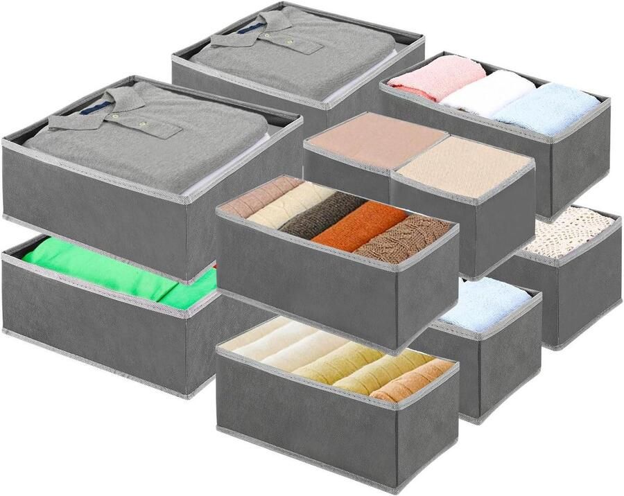 12-Piece Set of Wardrobe Organizers Foldable Fabric Storage Boxes Washable Grey Closet Drawer Organizer for Baby Clothes