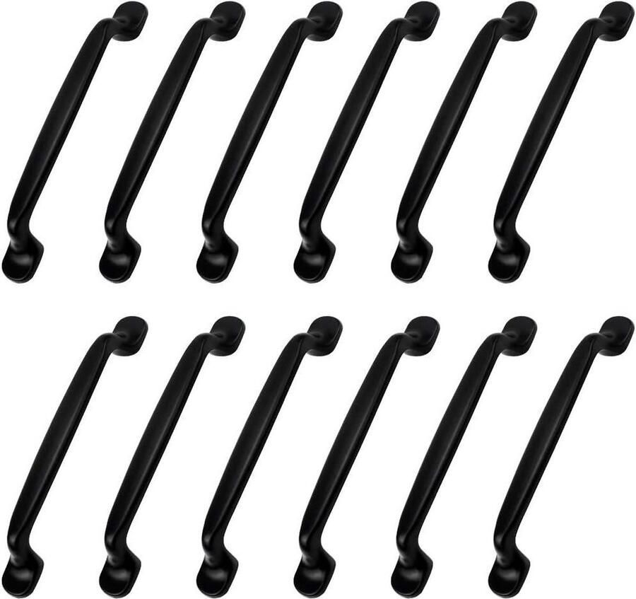 12 Pieces Bow Shaped Cupboard Handles Hole Spacing 128 mm Black Cabinet Door Handle Furniture Drawer Pulls Cupboard Knobs with Screws for Kitchen Bedroom Furniture Door 6.3 inch