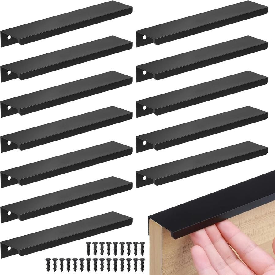 12 Pieces Furniture Handles Black 24 Screws Cabinet Handle Hole Centre 150mm Hidden Cabinet Handles voor Bedroom Kitchen Wardrobe