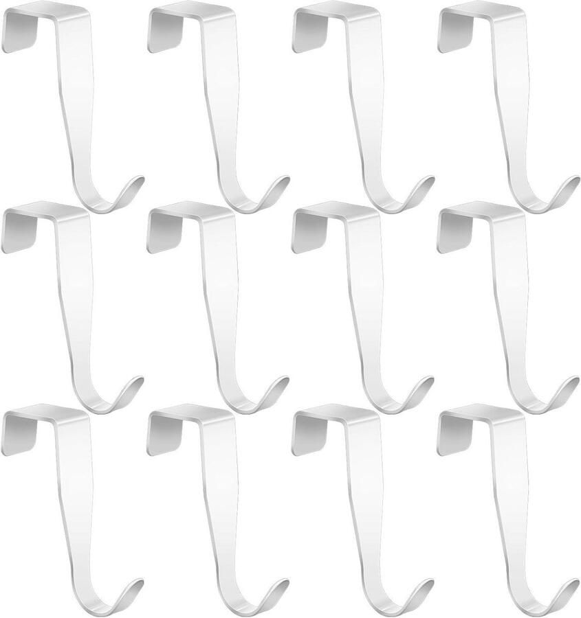 Door Hooks for Hanging 12 Pieces Stainless Steel Clothes Hooks Strong Load Capacity White Hooks for Bathroom Cabinet or Room Door (12)