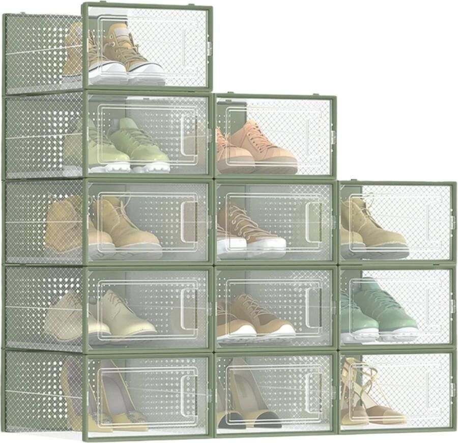 12 set schoenorganisator Plastic schoenendoos stapelbare schoenencontainers houdt schoenen op 33 5 cm x 23 2 cm x 14 3 cm
