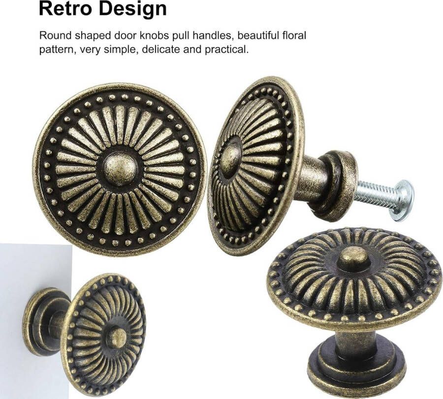 12 stks Vintage Bronzen Kast Knoppen Trekt Handvat 24mm Messing Antieke Lade Knoppen met Gebronsd Bloemmotief Ronde Retro Dressoir Knoppen voor Meubels Keuken Deurkast