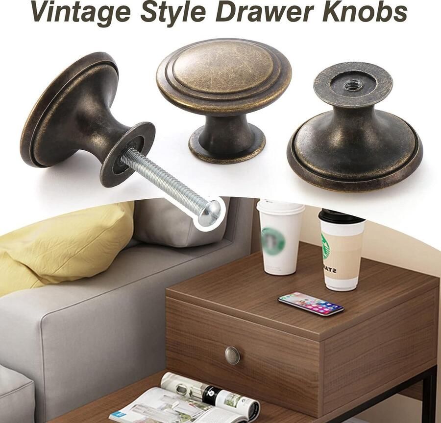 12 STKS Vintage Kast Knoppen Brons Lade Knoppen Antieke Stijl Keuken Kast Handgrepen 30mm Ronde Meubels Deurknoppen