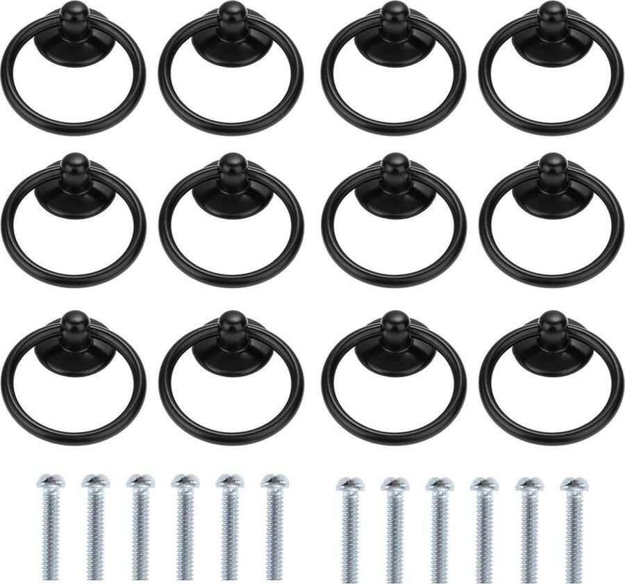 Goodivery 12 STKS Vintage Kast Ring Knoppen Zwarte Ronde Antieke Lade Trekt Handvat Hardware voor Deur Kast Drop Dressoir Keukenmeubilair
