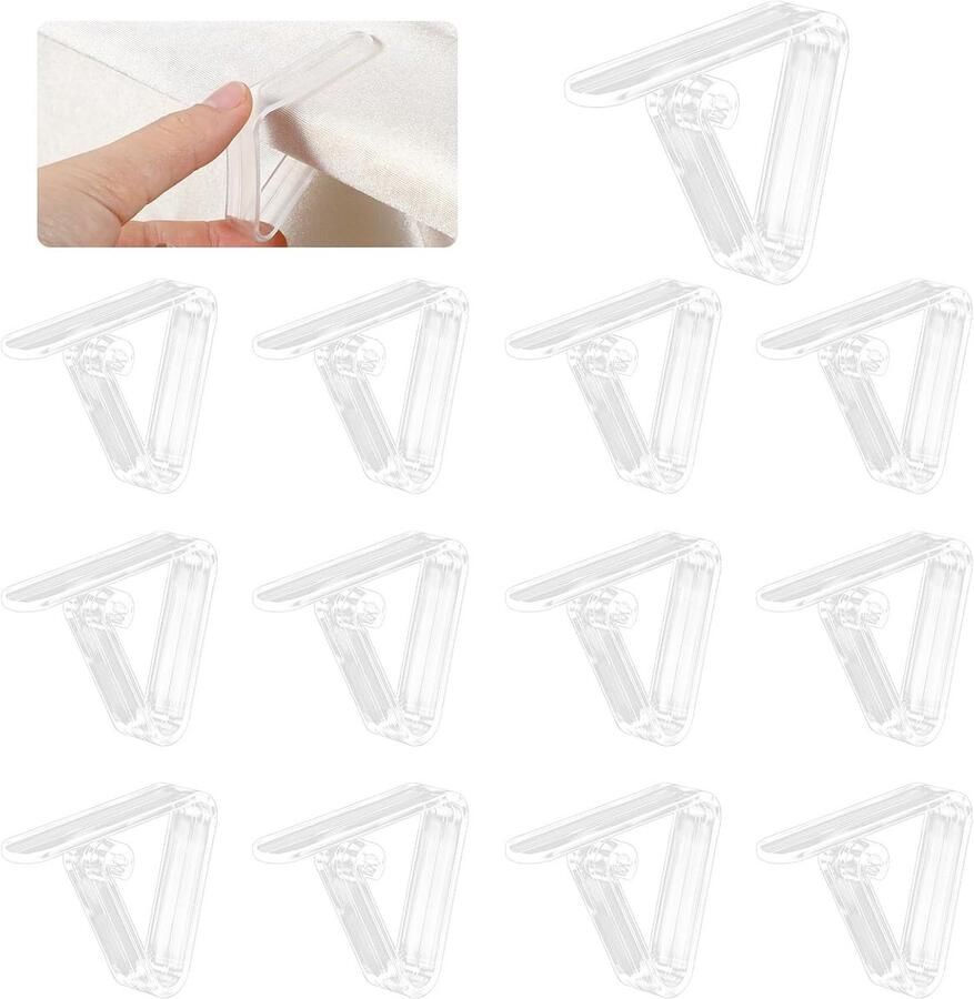 Allecto Plus Transparante Tafelkleedklemmen voor Dikke Tafels Set van 12 Binnen en Buiten Gebruik Tuinbuffetten en Picknick Extra Sterke Kunststof Klemmen