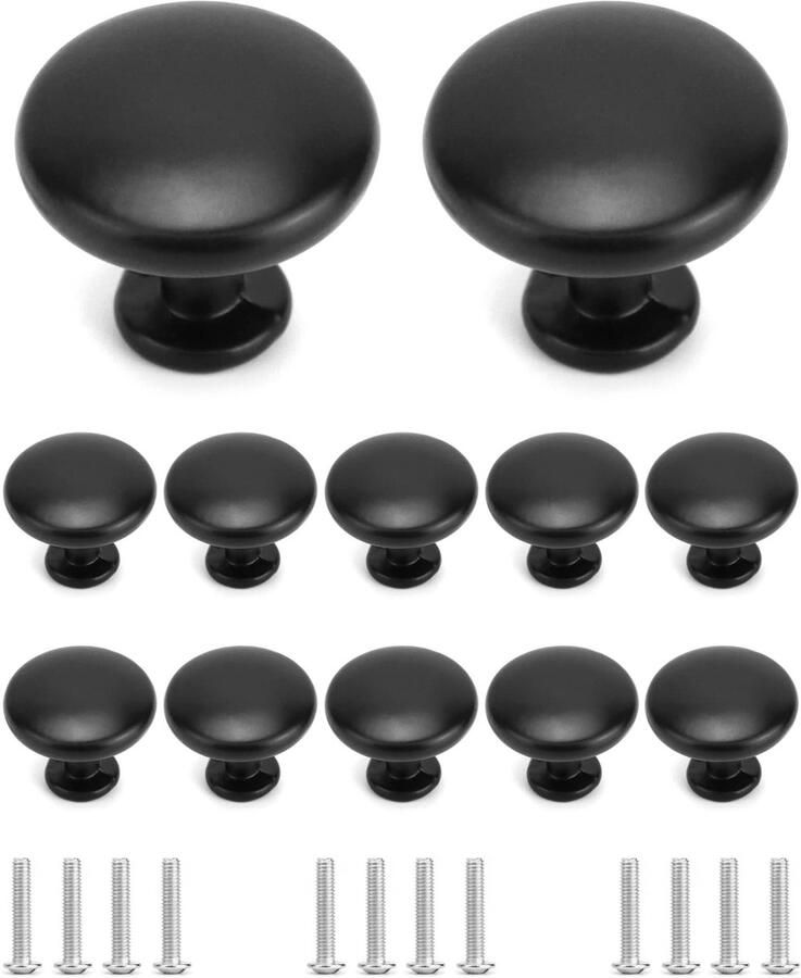 Ibenzoa Set van 12 Stijlvolle Zwarte Meubelknoppen voor Kasten en Laden met Schroeven