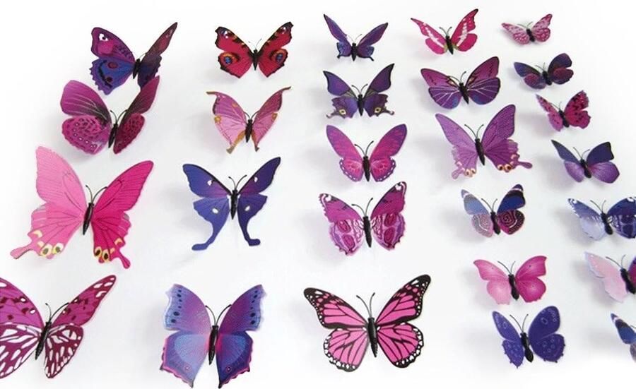 12 stuks 3D regenboog vlinder-muurstickers decoratie voor de tuin slaapkamer kinderkamer kantoor of themafeesten decoratie voor bedframes spiegels