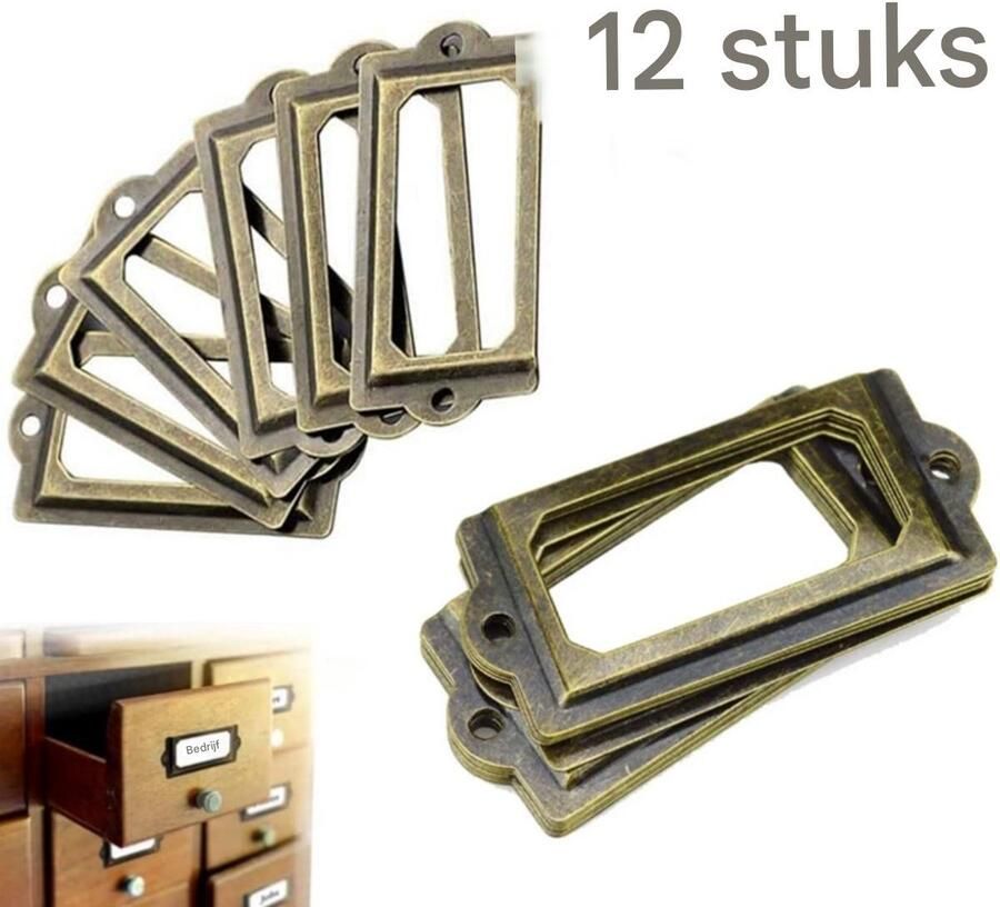 12 stuks antieke koperen doostags meubelgrepen meubelkast ladekasten metalen trekframe handgrepen bestand visitekaartje houder