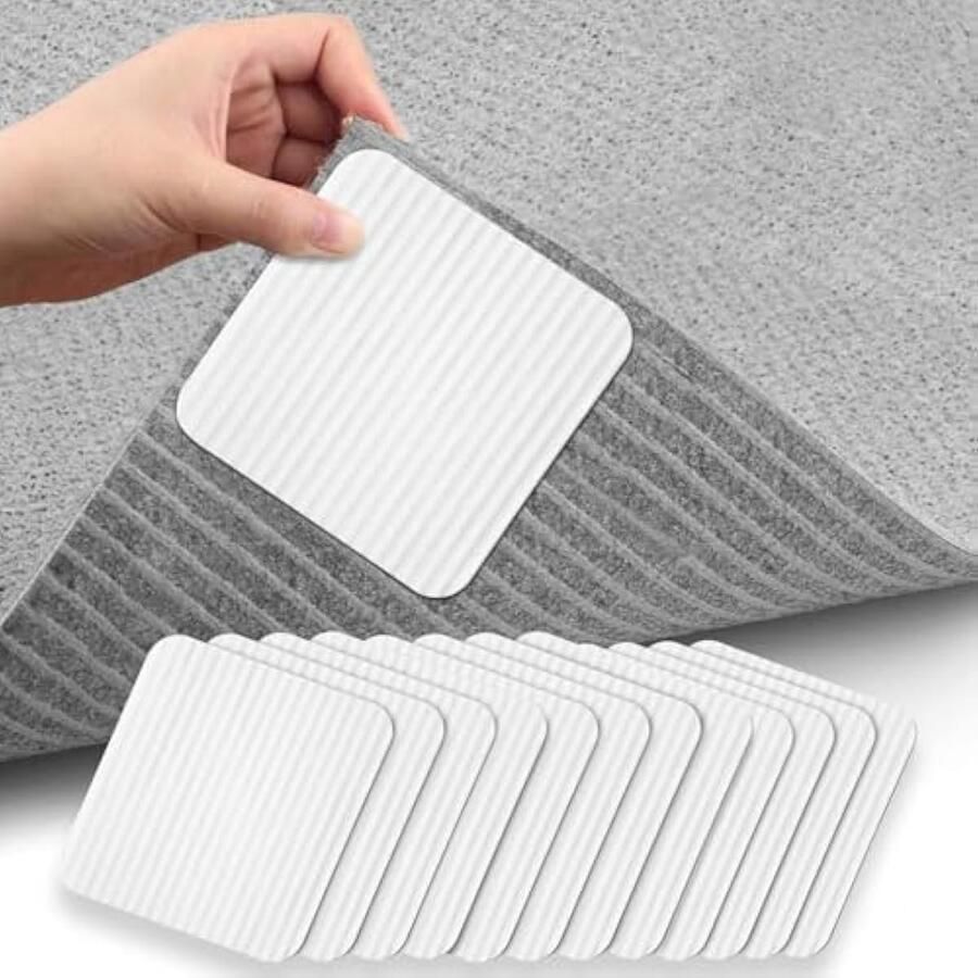 12 stuks Antislip Mat Tape voor Tapijten Witte Zelfklevende Vierkante Tapijtpads Anti-Krullende Griptape Onderlegger voor Vloerkleed (10x10 cm)