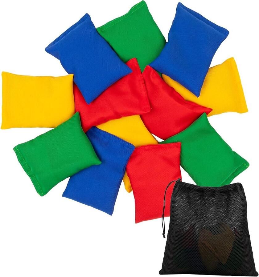 12 stuks bonenzakken gooien 32 ″ x 48 ″ voor kinderen en tieners met Easy Grip Mini maïsgat Dubbel gestikte zitzakken voor jongleren en buitenspellen op familiefeesten