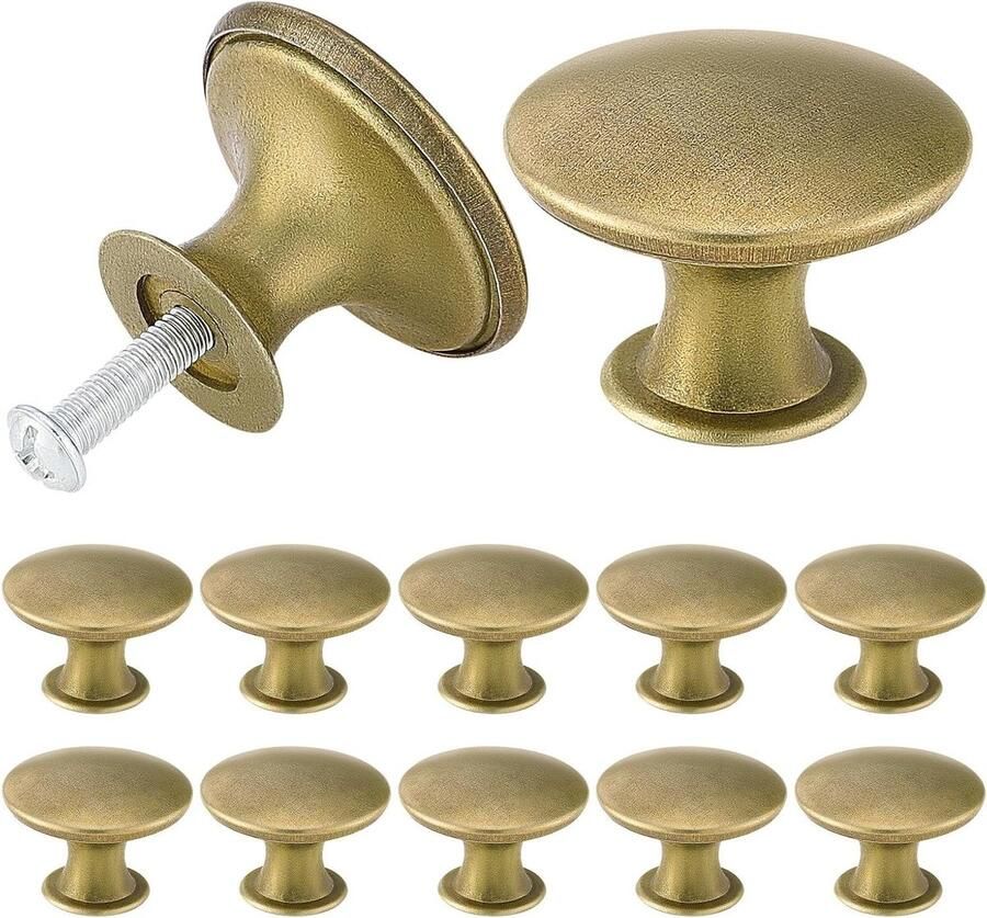 12 stuks chique antieke messing keukenkast handgrepen Vintage kastknoppen 30 mm ronde ladeknoppen