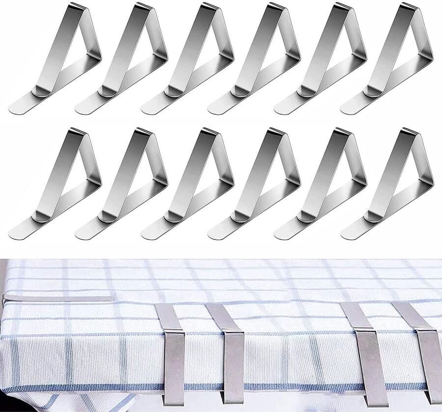 12 stuks Clip Tafelkleed Clip Tafelkleed Clips RVS Stabiele Tafelkleed Clips Keuken Tafelkleed Houder voor Dikke Tafels Tuintafel Restaurant Feestjes Picknicks Buffetten