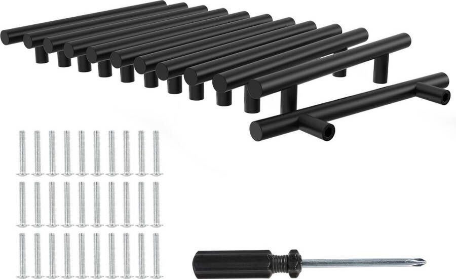 12 stuks deurgrepen keuken zwart met gatafstand 128 mm kastgrepen T-handgrepen met schroeven en installatiegereedschap geschikt voor lade keuken en woondecoratie