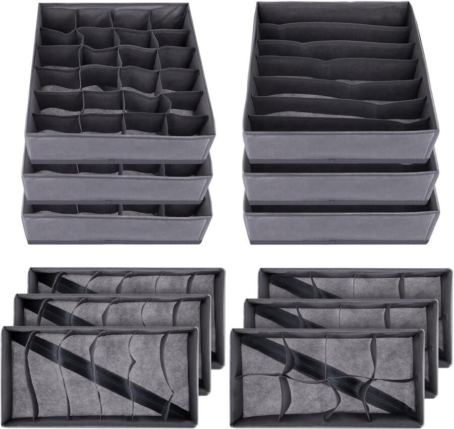 12 stuks donkergrijs ondergoed organizers kastorganizer lade-opbergsysteem voor kledingkast ondergoed en sokken