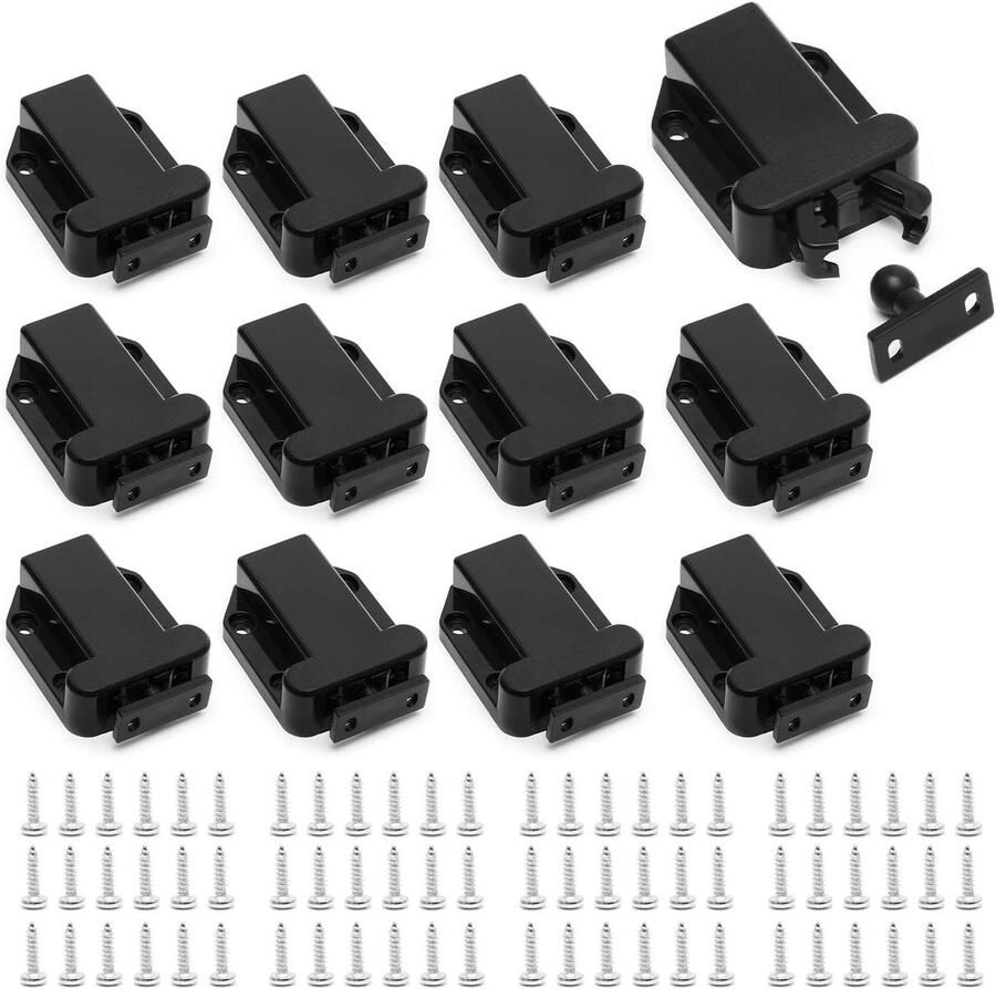 12 Stuks Duw Open Sluiting Kast Push Latch Zwart ABS voor Kast en Lade met Touch Release Praktische verbetering met 2 zoekwoorden