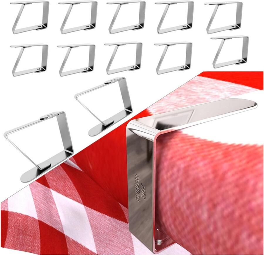 12 stuks Extra dikke roestvrijstalen tafelkleedklemmen Tafelkleedbevestigingsklemmen Winddichte clips voor picknicktafels Flexibele en verwijderbare tafelkleedklemmen voor buiten voor tuintafels Zilver