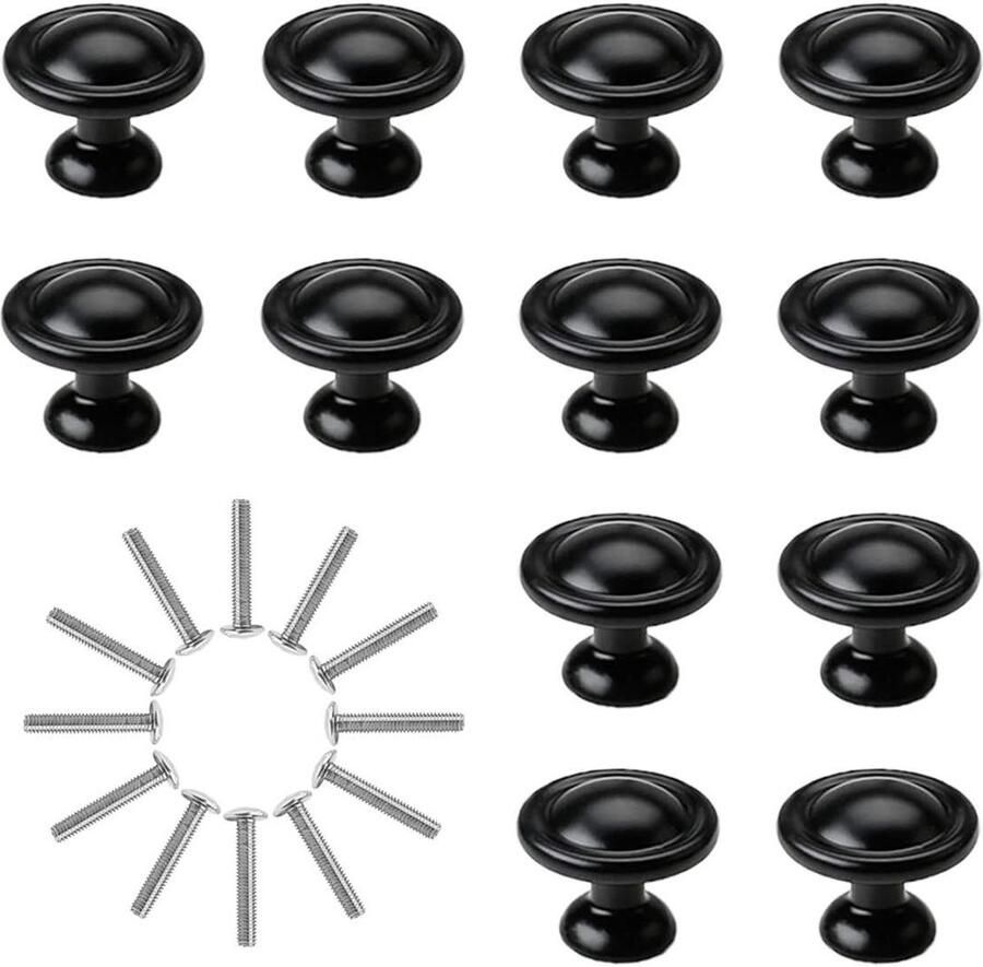 12 stuks gematteerde zwarte aluminium ladeknoppen 28 mm enkele gat kasthandgrepen deurknoppen met schroeven voor kastmeubels kastknoppen kinderkamer