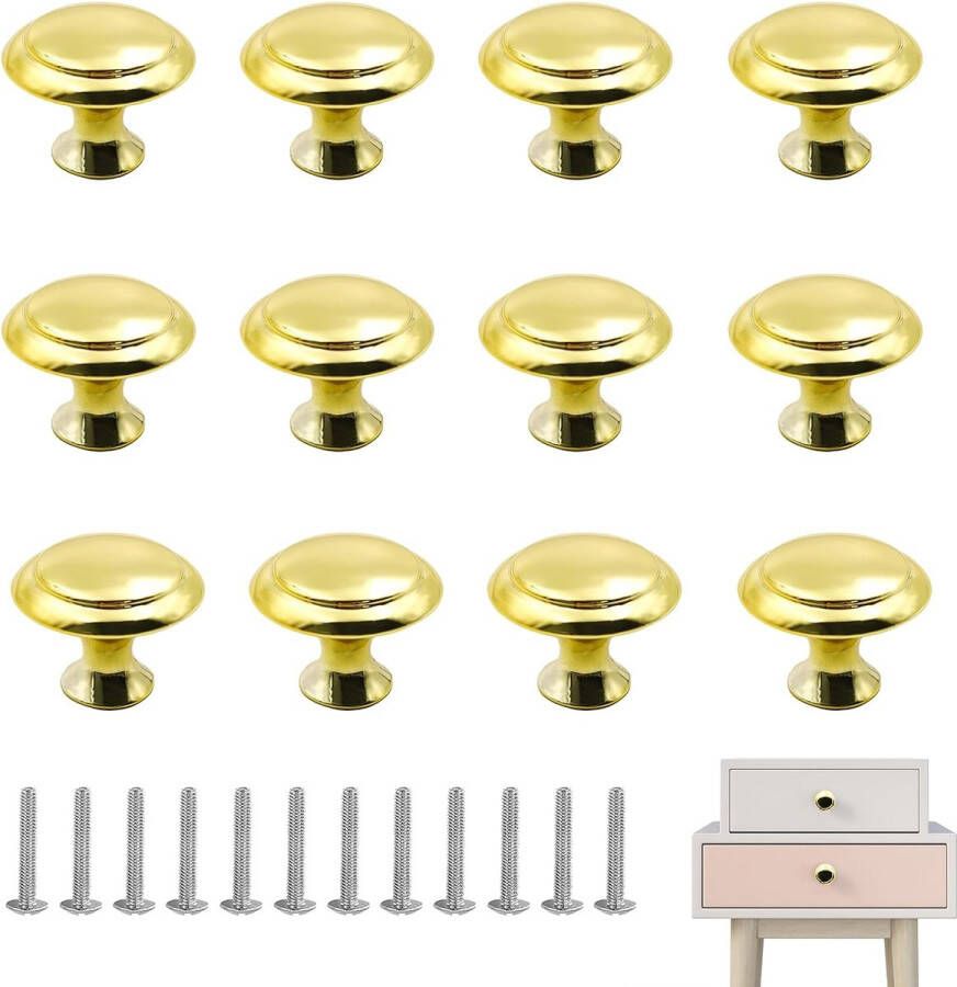 12 stuks gouden kastgrepen ronde gouden schuifladen knopen goud vintage meubelknoppen deurknoppen rond met schroeven voor kledingkast lade keuken kaptafel