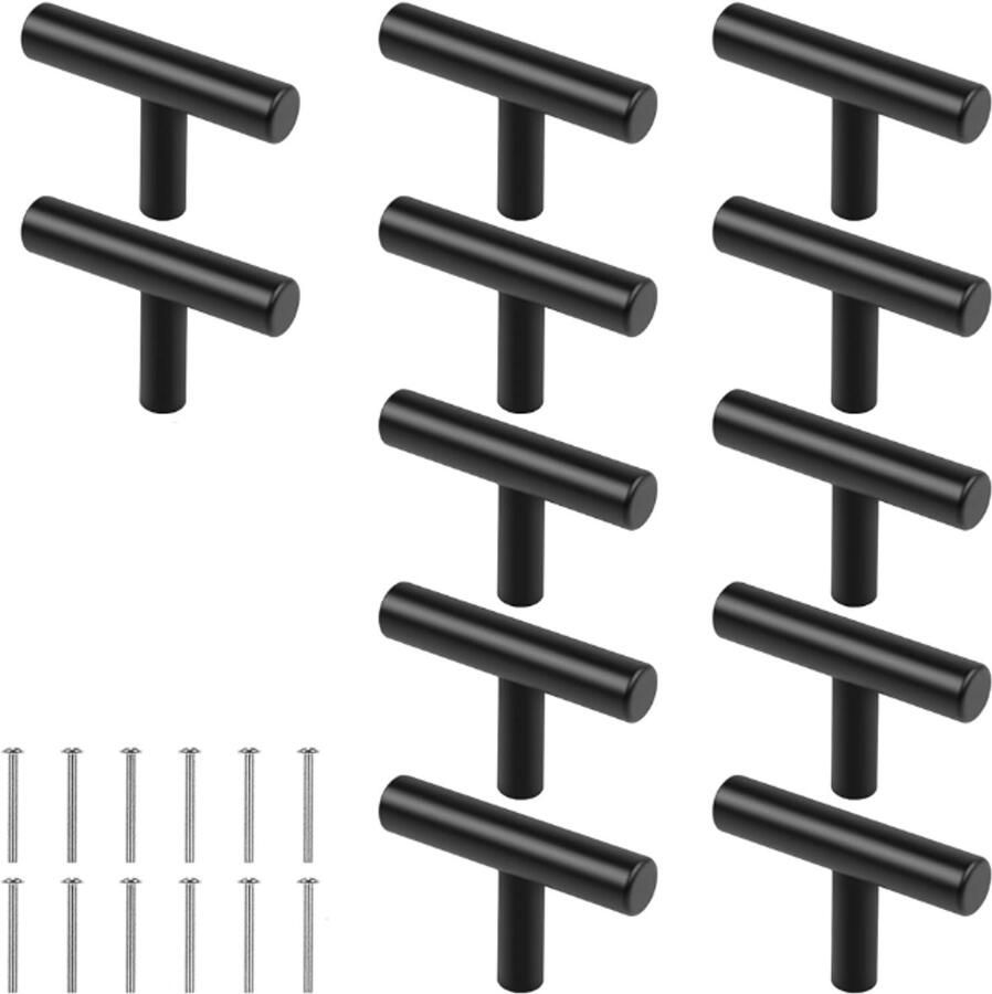 12 Stuks Handgreep Zwart 5*1.2*3.2 cm RVS Met 25mm schroeven Kast knoppen Meubelknoppen Handvat voor Kast Enkel gat handvat Voor lade kledingkast Meubels Keuken Deur en kast