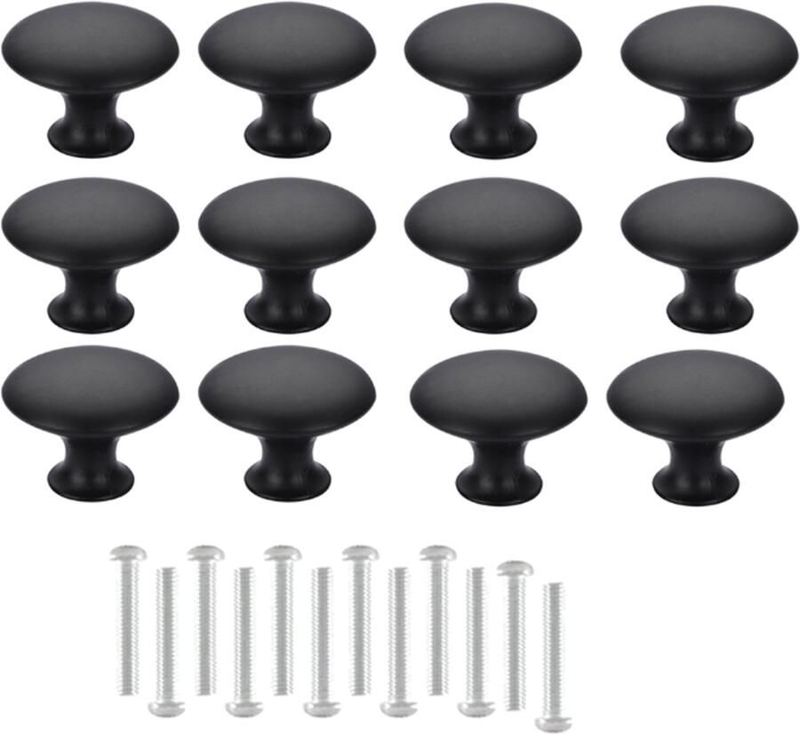 12 stuks Handgrepen Knoppen Meubelgreep Kastdeurknoppen ronde vintage knop Ø 30 mm zwart RVS met schroeven voor Keuken Kast Lade Slaapkamer Badkamer