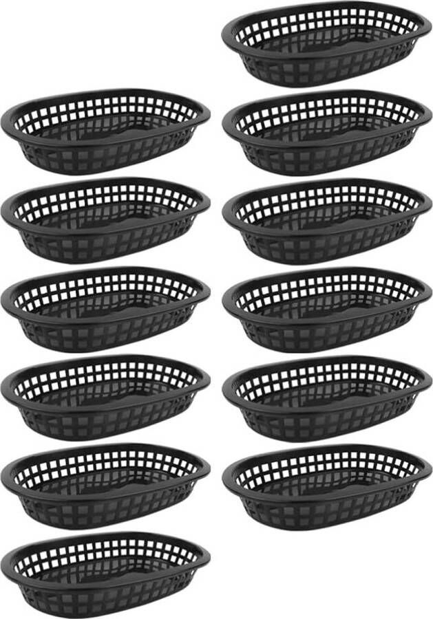 12 stuks herbruikbare fastfoodmanden zwarte plastic manden fruitmanden broodkommen voedselservice dienblad schotel voor hotdogs hamburger sandwiches frites