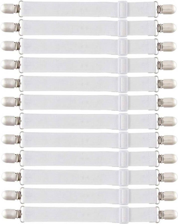 12 stuks hoeslakenspanners elastische hoeslakenspanners verstelbare hoeslakenhouders wit met metalen clips voor laken matras strijkplank of bank