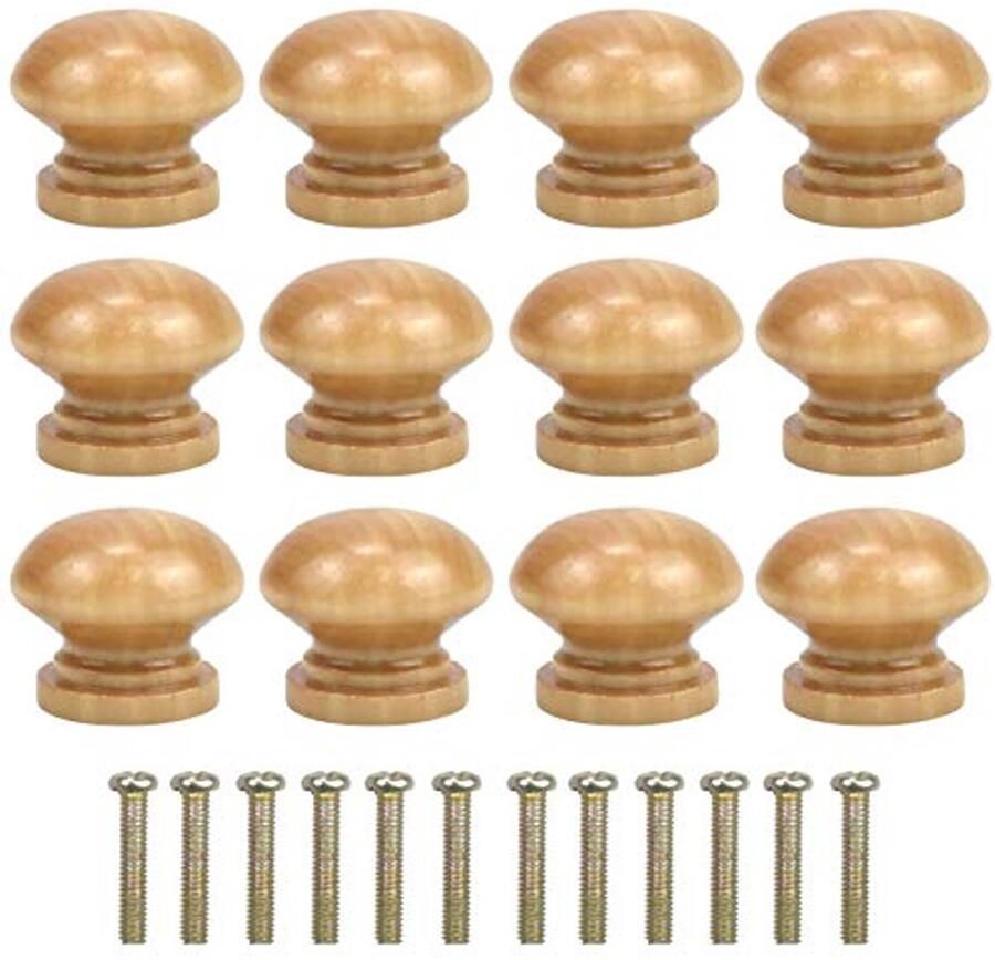 12 Stuks Houten Kastknoppen 28mm Vintage Ronde Ladeknoppen voor Kasten en Meubels