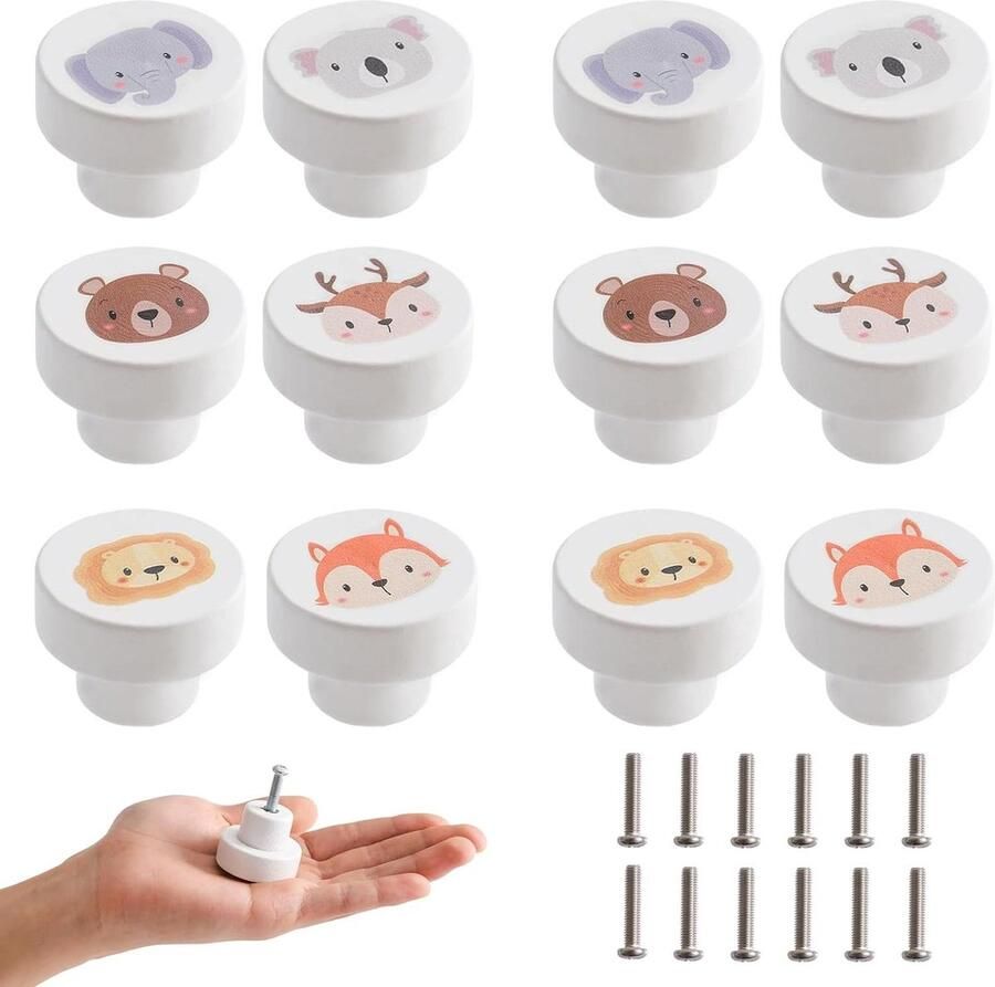 12 stuks houten kastknoppen voor kinderkamer 35 mm ronde meubelknoppen inclusief schroeven witte deurknoppen voor kinderen kastknoppen kinderkamer