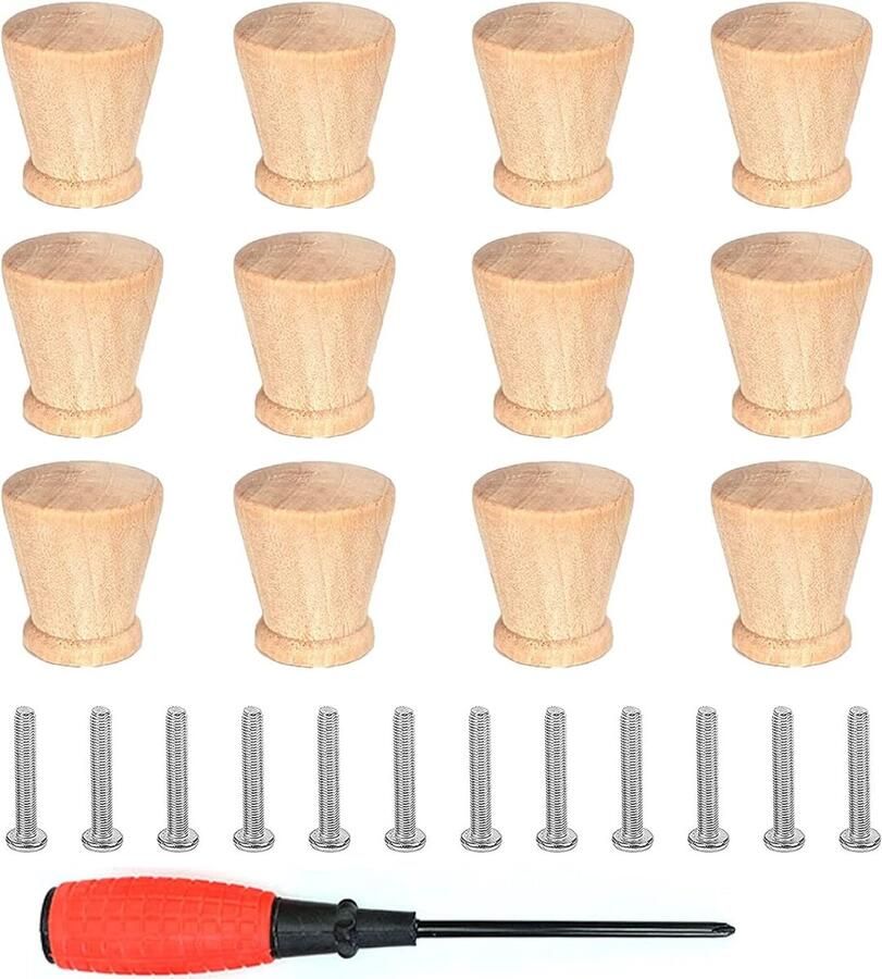 12 stuks houten meubelknoppen ronde kastknoppen met schroeven voor meubels houten handgrepen voor kasten vintage ladekast knoppen voor commode