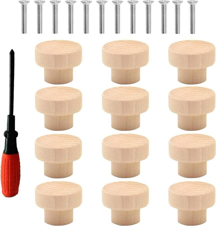 12 stuks houten meubelknoppen voor kasten en laden Houten deurladegrepen 35 x 26 mm met schroeven kastknoppen kinderkamer