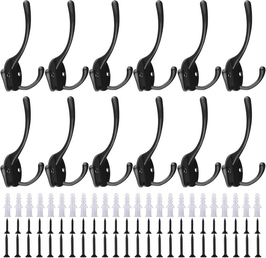12 stuks kapstokhaken met schroeven en verlengbuis badjashaken voor het ophangen van hoed stropdas kleding handdoeken retro metalen kleerhangers voor slaapkamer badkamer