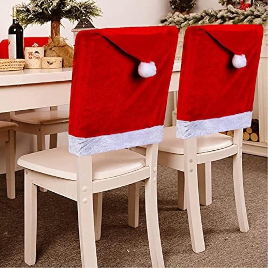 12 stuks kerststoelhoezen 50 cm x 60 cm kerstmanmutsen stoelhoezen stoelhoes kerstmuts stoelbekleding voor kerstdecoratie voor stoelen