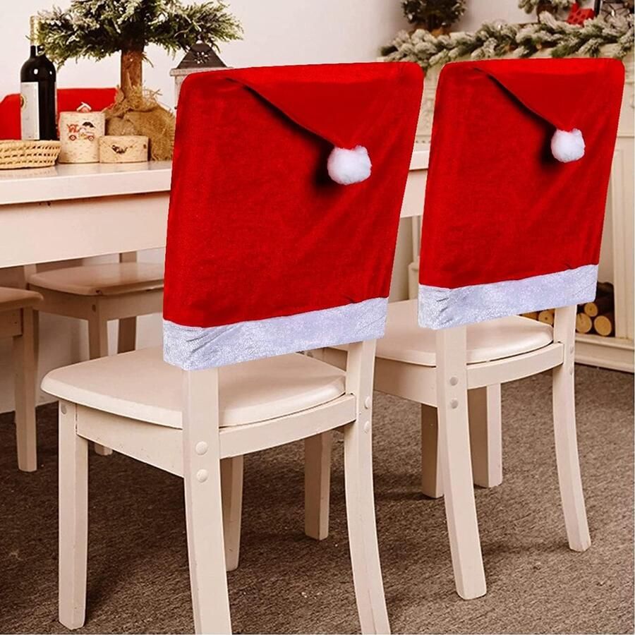 12 Stuks Kerststoelhoezen Kerstmanmutsen voor Eettafels en Stoelen