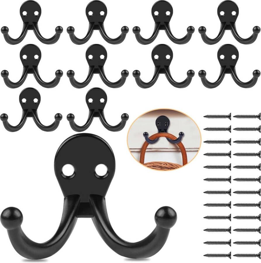 12 stuks kledinghaken garderobehaken zware belasting dubbele wandhaken zwart vintage metaal wandhaken om te schroeven jassen haken voor garderobe badkamer keuken